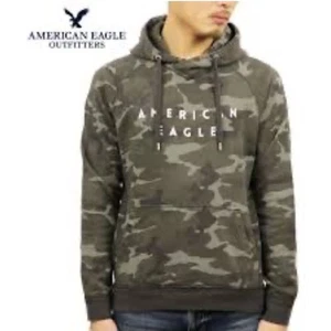 American Eagle Army Green Camouflage Camo Mens Cotton Terry Hoodie Sweatshirt  M - Picture 1 of 12