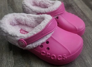 CROCS Blitzen Girls C12/C13 Pink Kids Fuschia Bubblegum NEW Fleece Lined Winter - Picture 1 of 9