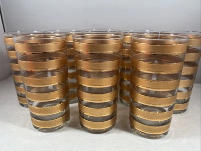 Juego de 8 vasos de camarero Culver Highball oro 22k anillos tejidos 5,5” Foto 1 de 4