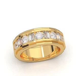 Lab-Created Diamond Channel Set Baguette Round Wedding Band Ring 10k Gold - Picture 1 of 14