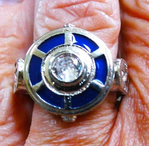 NEU R2-D2 Star Wars Droide blaue Emaille & AAA Zirkonia versilbert Ringgröße 7 - Bild 1 von 11
