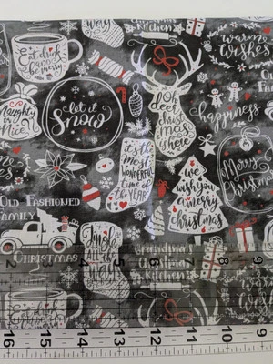 Farmhouse Christmas Fabric Oh Deer Christmas is Here Cotton Fabric 35 x 42" - Image 1 of 3