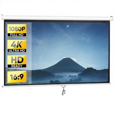 Projector Screen Pull Down 100 Inch 16:9 HD Portable Foldable Projection Screen - Image 1 of 4