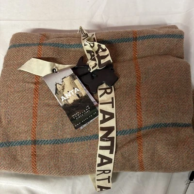 100% Merino Wool ANTA Plaid Throw Blanket 50"x60" Dagger Gordon Coral Pink/turqu - Image 1 of 4