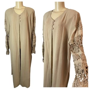 Vintage Dolce Open Abaya Kimono Maxi Cardigan Floral Embroidered Sleeve - Picture 1 of 11