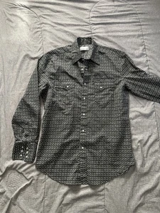 Men's Wrangler Wrancher Western LS Black Paisley Pearl Snap Button Up Shirt M - Picture 1 of 5