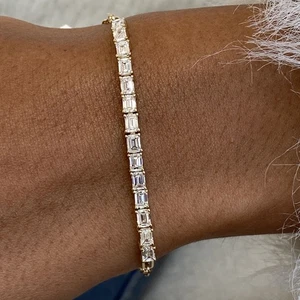 Emerald Lab-Created Diamond Chain Bracelet Bracelet 1.79ct F/VS 14K Yellow Gold - Picture 1 of 9