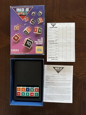 COMPLETE Vintage Phase 10 Dice Game Fundex (1993) w/Box Score Pad Instructions - Image 1 of 4