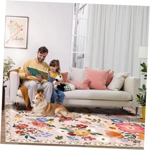 Area Rugs 5x7 Rug, Washable Rug, Non-Slip Carpet, Living Room 5x7FT Multi Pink - Picture 1 of 8