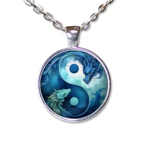 Dragón Luna Celestial Yin Yang Étnico - Hecho a Mano Vidrio Colgante Collar Joyería - Imagen 1 de 10
