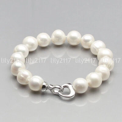 Brazalete Natural 9-10mm Genuino Blanco Rosa Negro Perlas Cultivadas de Agua Dulce 7.5"" Foto 1 de 4