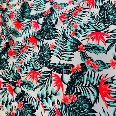Spandex Fabric 4-Way Stretch Neon Coral Flowers Print by the Yard for Swimwear - Image 1 of 4