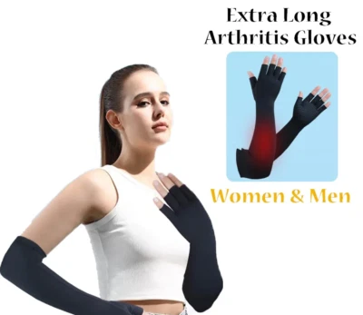 Guantes Largos de Compresión de Cobre Gimnasio Artritis Túnel Carpiano Soporte Alivio del Dolor ~ Foto 1 de 4