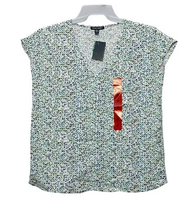 Hilary Radley sz:M Women's V-Neck Short Sleeve T-Shirt Printed Top Blouse Green - Picture 1 of 7