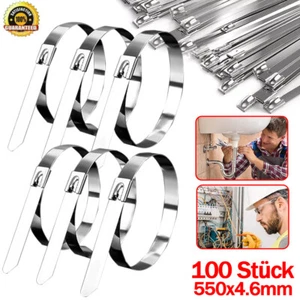 100Stk Edelstahl Kabelbinder Kabel Binder Industriequalität Metall 550mm Set DE - Bild 1 von 11