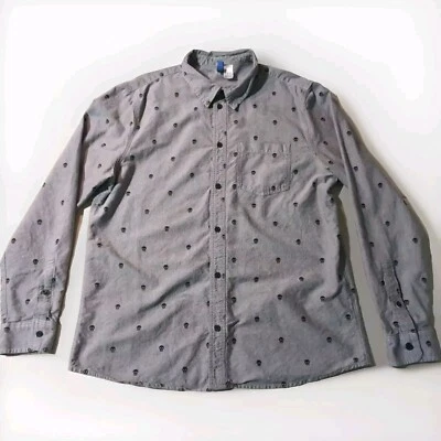 Divided by H&M Skull Shirt Men’s Size Large Gray Long Sleeve Button Up Halloween - Image 1 of 4