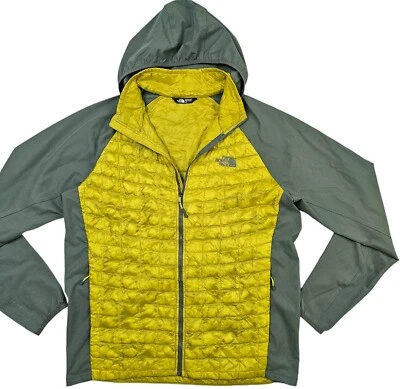 HOT Men THE NORTH FACE THERMOBALL QUILTED HOOD JOGG STRETCH YELLOW GRAY Jacket L - Image 1 of 4