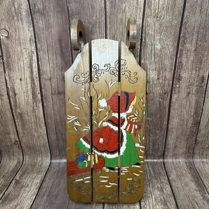 Vintage Hand Painted Etched Wooden  Sled Sleigh Country Christmas Wall Hanging - Picture 1 of 8