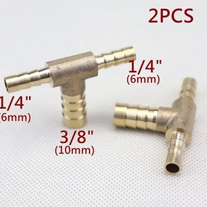 2PCS Reducer Brass Hose Barb Tee Fitting Gas Fuel Water Connector (6mmx10mmx6mm) - Picture 1 of 6