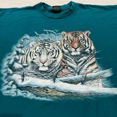 Camiseta vintage años 90 TIGRE DE BENGALA BLANCO GRANDE puntada única naturaleza animal hábitat Foto 1 de 4
