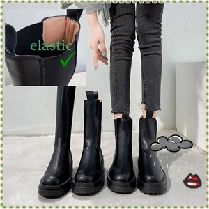 Stiefel Chunky Stiefel Frauen Winter Schuhe PU Leder Plüsch Stiefeletten Schwarz