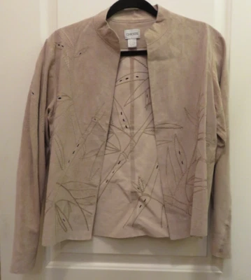 Fabulous Chico's Chaqueta Abrigo Cuero Gamuza Tostado Ojales PEQUEÑO Talla 1 (US 6-8) Foto 1 de 4