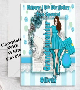 Personalised Birthday Card Paris Trendy lady in turquoise exploring the city - Picture 1 of 3