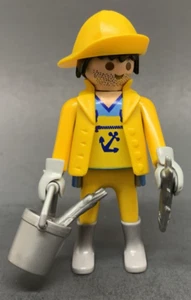 1992 Playmobil Series 8 Fisherman 3" Figure with Rain Slicker Fish and Bucket - Picture 1 of 6