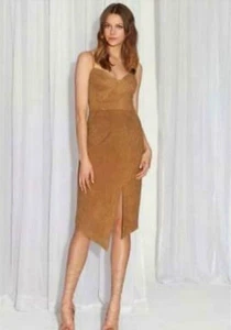 Vestido de cóctel SHEIKE camel desnudo imitación gamuza talla 12 lápiz tiras divididas precioso - Imagen 1 de 7