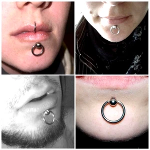 Handcrafted Surgical Steel 14g 8mm Long 10mm Ring SLAVE LABRET Stud. - Picture 1 of 10