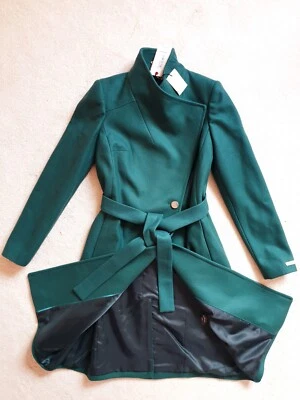 New Ted Baker ROSE Dark Green Wool Cashmere Long Belted Coat UK 10 TB 2 £329 - Image 1 of 4