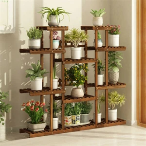 Wooden Plant Stand Outdoor Indoor 11 Tiers Flower Pots Rack Corner Shelves DIY - Picture 1 of 9