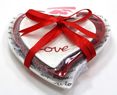 Juego de 3 platos/cuencos de cerámica Love Hearts rojo y blanco Love/Love You NUEVO Foto 1 de 4