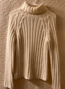 Vintage 90s Express Women’s Ivory Turtleneck Sweater Cableknit ~ Medium - Picture 1 of 7