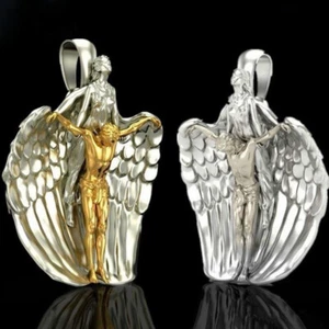 Angel Wings Protection Cross Necklace Christmas Pendant for Men's and Women's - Picture 1 of 8