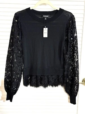Suéter de encaje negro Express para mujer talla XS extra pequeño nuevo con etiquetas Foto 1 de 4