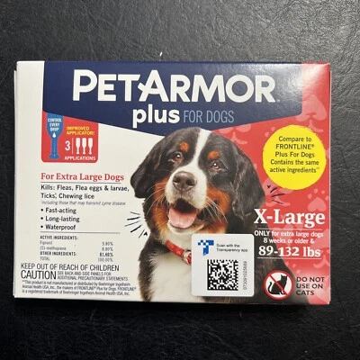 Tratamiento antipulgas y garrapatas Pet Armor Plus para perros X grandes - Pack de 3 aplicaciones Foto 1 de 4