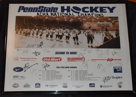 1999-2000 Penn State Hockey Poster Autographed 27 Signatures ACHA Champions Cover
