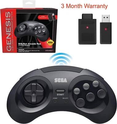 Retro-Bit Sega Genesis 2.4 GHz Wireless Controller 8-Button Arcade Pad Black V.2 - Image 1 of 4