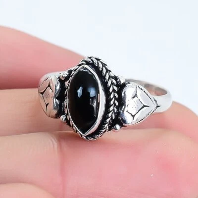 Anello In Argento Fatti A Mano Etnico In Pietra Preziosa Onice Nero RSU15 - Immagine 1 di 4