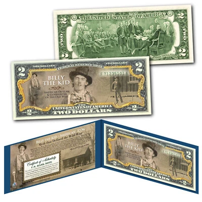 BILLY THE KID Old West Wild West Outlaw Genuine $2 Bill - Only 2 Known Photos - Image 1 of 3
