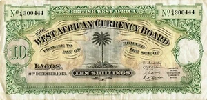 BILLETE BRITÁNICO AFRICA OCCIDENTAL 10 P7b 10 de diciembre de 1943 en muy buen estado - Imagen 1 de 2