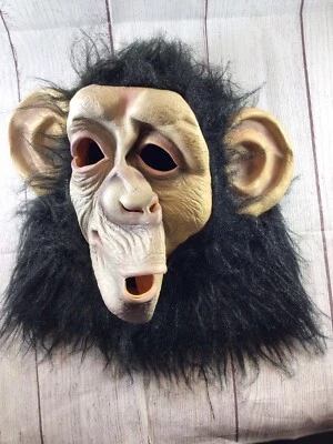 Comical Chimp Adult Mens Mask Head Halloween Accessory Big Ears Monkey - Image 1 of 4