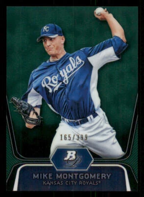2012 Bowman Platinum Prospects Green Refractors #BPP28 Mike Montgomery /399 - Image 1 of 2