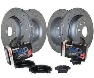 Front and Rear Brake Kit Drilled Disc Rotors Bosch Ceramic Pads For Dodge Jeep - Picture 1 of 11