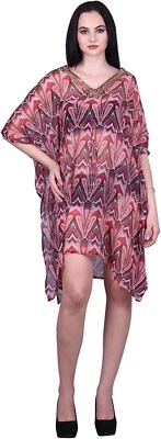 Túnica corta de gasa caftán con cuello en V cubierta L-35" Foto 1 de 3