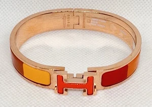Rare Hermes Orange Rainbow Enamel H Clic Clac Bangle Bracelet GM 19cm Birkin - Picture 1 of 5