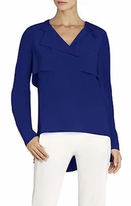 NUOVO BCBG MAX AZRIA BLU IRIS SETA SABIAN TRENCH BLUSA TOP BID1P426/S219A TAGLIA M - Foto 1 di 3