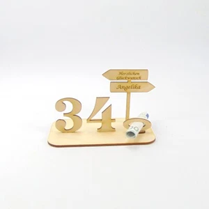 Dinero Regalo Cumpleaños Cualquier Número Posible Personalizado Madera Idea Regalo - Imagen 1 de 6