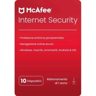 McAfee Internet Security  10 PC 1 ANNO - WIN, MAC, Android, iOS - 2026 - Immagine 1 di 2